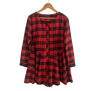 Allegra K Red Black Plaid Fit & Flare Mini Christmas Dress Size L Button Front